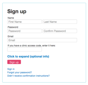 Sign up page